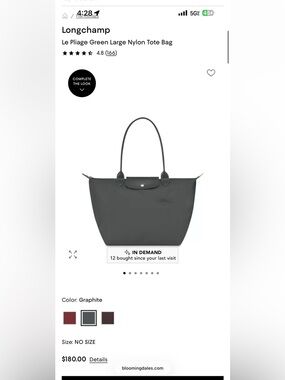 Longchamp Le Pliage Large Nylon Tote Bag in Graphite
